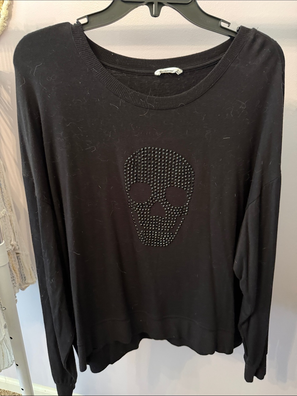 Brit NY Black Crewneck Sweater with Studded Skull